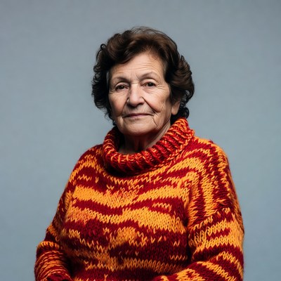 Elderly woman in red knit sweater