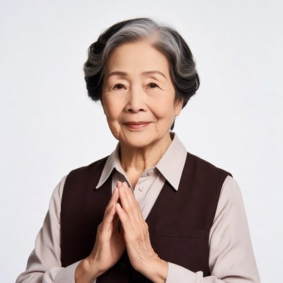 Elderly Asian woman praying hands