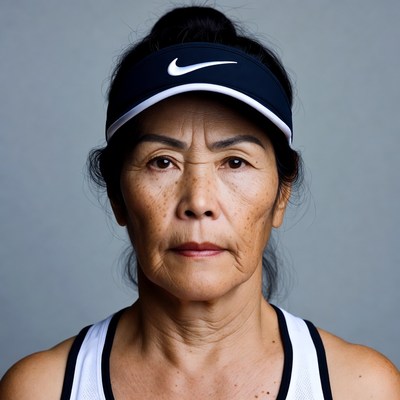 Asian woman in Nike tennis visor