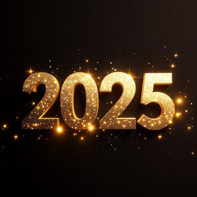 Shiny Golden 2025 on Black Background