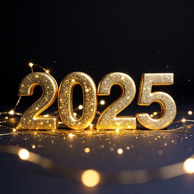 Shiny Golden 2025 on Black Background