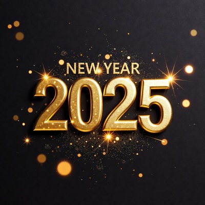 Golden 2025 New Year on Black