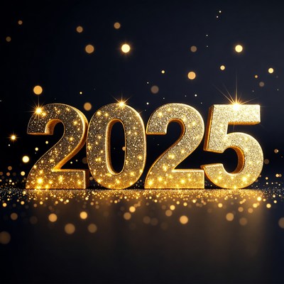 Shiny Golden 2025 on Black Background