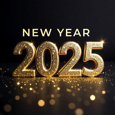 Golden 2025 New Year on Black