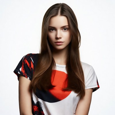 Woman in red sun t-shirt