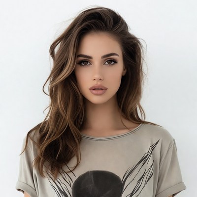 Woman with long wavy brown hair