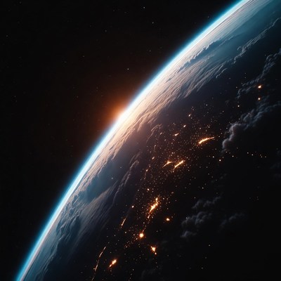 Earth from space at night with city lights