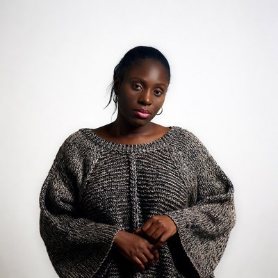 African-American woman in gray sweater