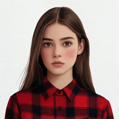 Young woman in red plaid shirt