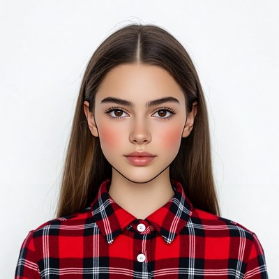 Teen girl in red plaid shirt