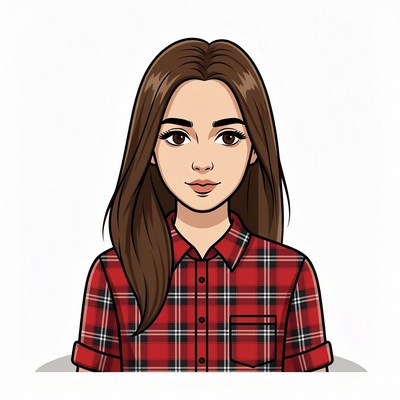 Cartoon woman in plaid shirt