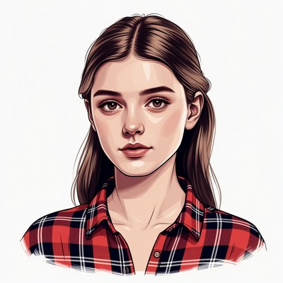 Young woman in plaid shirt portrait