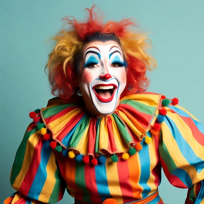 Colorful Clown Laughing on Blue Background