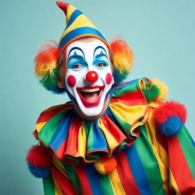 Clown laughing with colorful costume