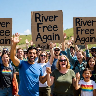 River Free Again Protest Crowd
