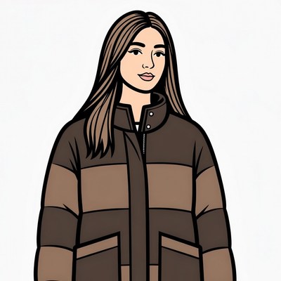 Asian woman in brown puffer jacket