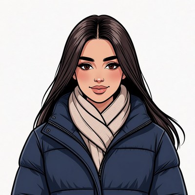 Woman in blue puffer jacket scarf