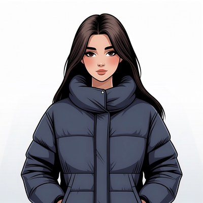 Asian woman in navy puffer jacket