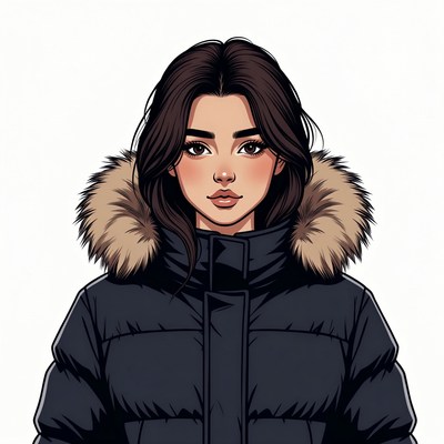 Woman in black fur hooded jacket