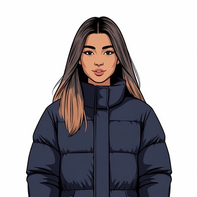 Asian woman in navy puffer jacket
