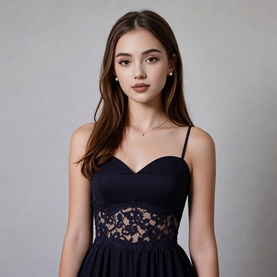 Young woman in black lace dress
