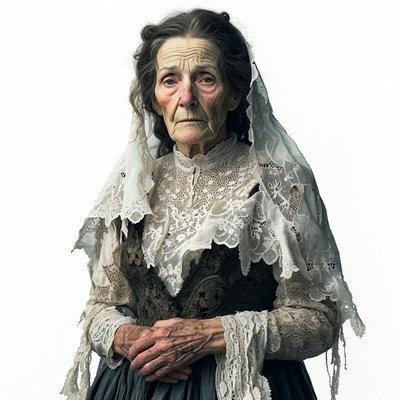 Elderly woman in lace Victorian dress