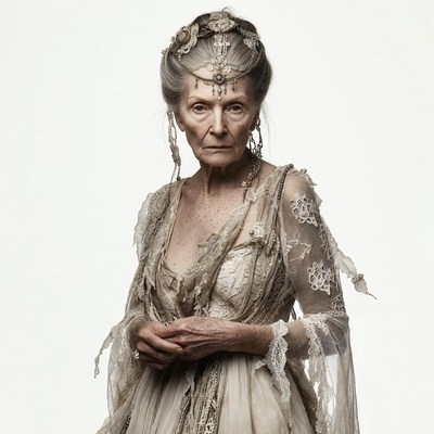 Elderly woman in lace gown
