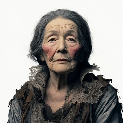 Elderly Asian woman with rouged cheeks