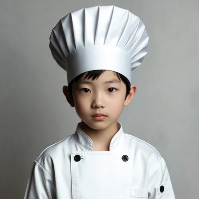 Asian boy wearing chef uniform