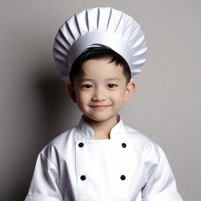Asian boy wearing chef uniform