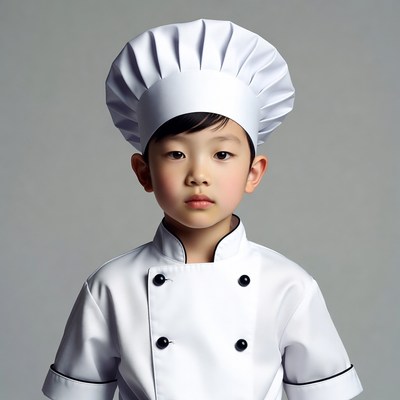 Asian boy wearing chef uniform