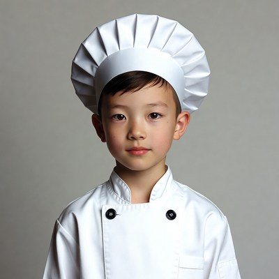 Asian boy wearing chef uniform
