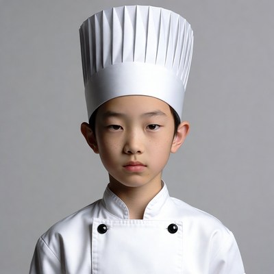Asian boy wearing chef uniform