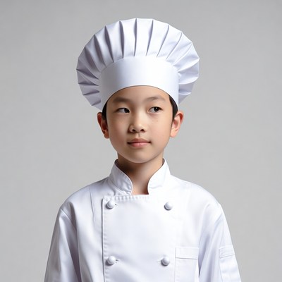 Asian boy wearing chef uniform