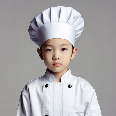 Asian boy wearing chef uniform