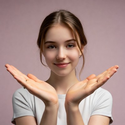 Teen girl smiling with open hands