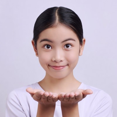Asian girl holding open palms