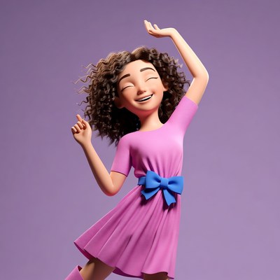3D girl dancing with curly hair