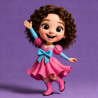 Cute girl waving in pink dress