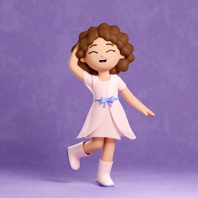 Cartoon girl dancing in pink dress