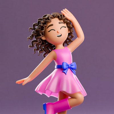 3D girl dancing in pink dress