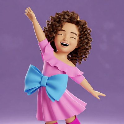 Cartoon girl dancing in pink dress