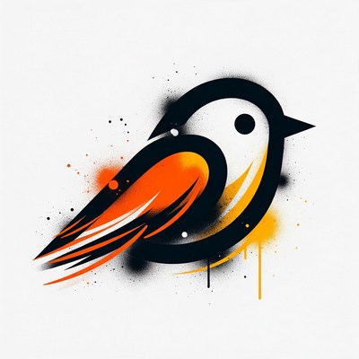 Graffiti-style orange and white bird