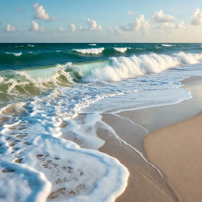 Ocean Waves Crashing on Sandy Beach