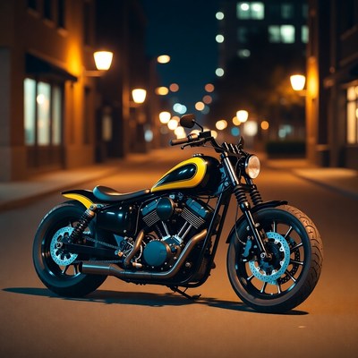 Yellow Black Motorcycle Night Street