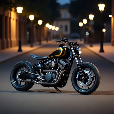 Black Gold Cafe Racer Motorcycle Night Street