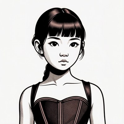 Anime girl in black corset