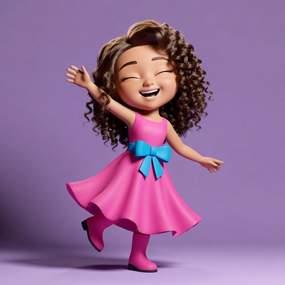 Happy girl waving in pink dress