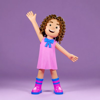 Cartoon girl waving happily