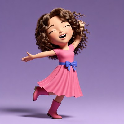 Happy girl dancing in pink dress